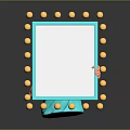 Woman In Blue Towel Adjusting Mirror With Yellow Spherical Decorations And Bulbs