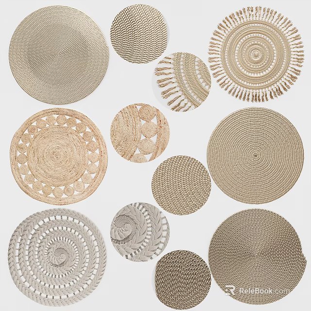 Round Rugs Featuring Woven Textures Various Designs Multiple Styles and Natural Tones 3d model 