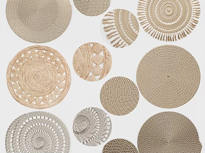 Round Rugs Featuring Woven Textures Various Designs Multiple Styles and Natural Tones 3d model