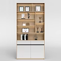 Modern Display Cabinet Shelf With Wooden Frame Trophies Certificates And Books