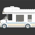 Electric Toy RV Model With White Body Blue Stripes and Building Blocks Design