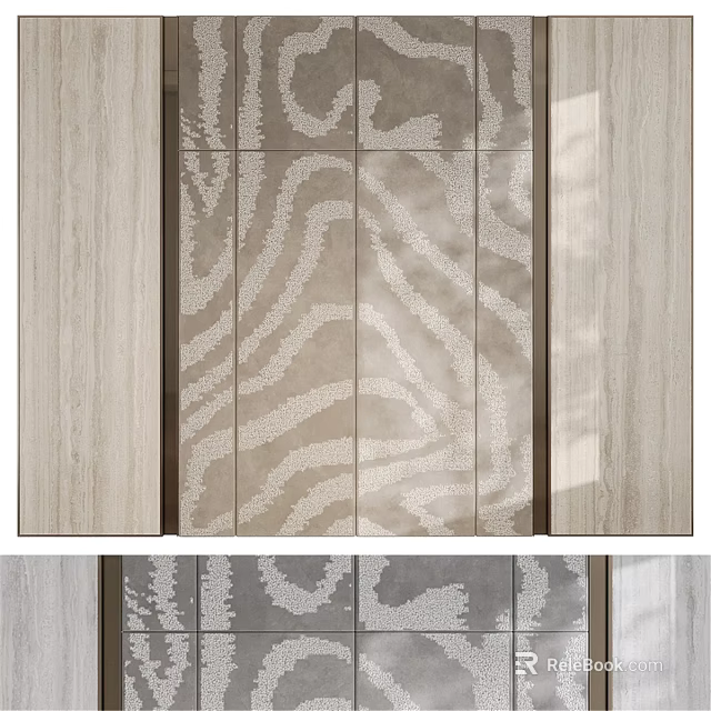 Elegant Background Wall With Zebra Pattern Light Colored Panels And Marble Design 3d model 