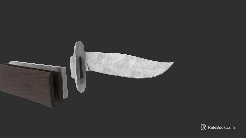 Simple Design Weapon Knife With Silver Blade And Wooden Handle Sheath 3d model 