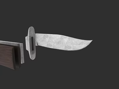 Simple Design Weapon Knife With Silver Blade And Wooden Handle Sheath 3d model