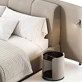 Modern Double Bed With Upholstered Headboard White Pillows Gray Blanket And Nightstand