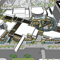 Urban Modern Commercial Street With Contemporary Architecture Greenery And Covered Circular Walkway Plaza