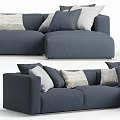 Modern Blue L Shaped Sofa With White And Gray Decorative Pillows 3d model