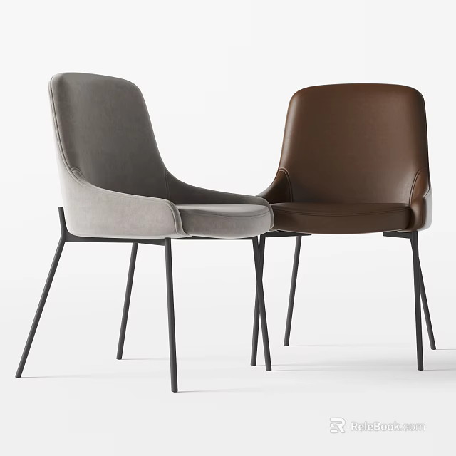 Modern Upholstered Dining Chairs Gray and Brown with Black Metal Legs and Sleek Design 3d model 