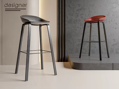 Modern Gray And Red Bar Stools With Sleek Metal Legs Designer Style 3d model