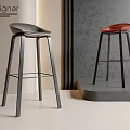 Modern Gray And Red Bar Stools With Sleek Metal Legs Designer Style 3d model