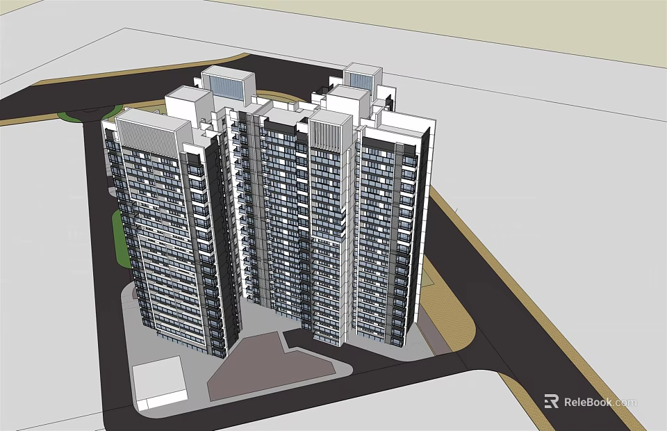 Modern High Rise Residential Complex With Multiple Buildings Road And Green Space Layout 3d model 
