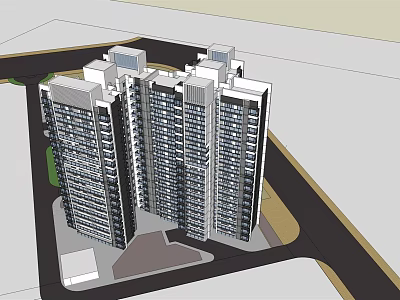 Modern High Rise Residential Complex With Multiple Buildings Road And Green Space Layout 3d model