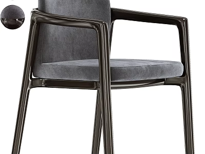 Modern Gray Dining Chair With Velvet Upholstery And Dark Metal Armrests 3d model