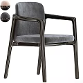 Modern Gray Dining Chair With Velvet Upholstery And Dark Metal Armrests