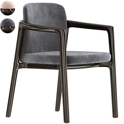 Modern Gray Dining Chair With Velvet Upholstery And Dark Metal Armrests 3d model