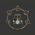 Vintage Styled Green Vehicle Model With Circular Turbine Engines And Front Grille Headlights