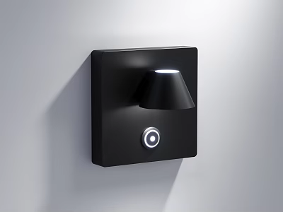 Modern Black Square Wall Lamp With Cone Shaped Shade And Round Knob 3d model