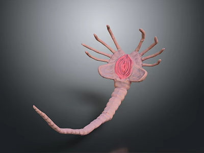 Pink Alien Game Movie Character With Tentacled Head Central Core And Long Tail 3d model