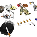 Vintage Cigarette Themed Decorative Ornament Set With Different Ashtrays And Cigarette Packs