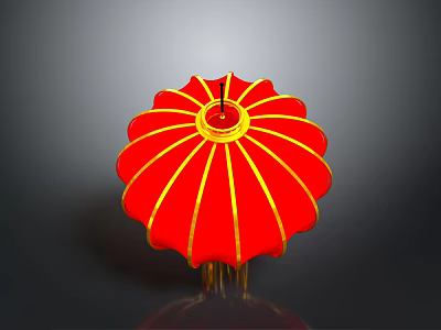 Traditional Red Lantern With Yellow Decorative Lines And Hanging Tassels Design 3d model