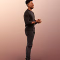 Man Wearing Black Long Sleeve Top Black Pants With Clasped Hands Wristwatch Gradient Brown Background