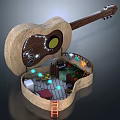 Creative Cartoon Guitar Shaped Scene With Mini Room Ladder And Colorful Lights