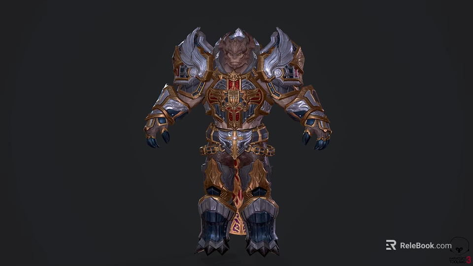 Game Fantasy Warrior Character With Intricate Metallic Armor And Gold Silver Details 3d model 