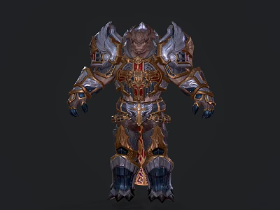 Game Fantasy Warrior Character With Intricate Metallic Armor And Gold Silver Details 3d model