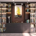 Modern Bookcase Interior Design With Glass Doors Books Decorative Sculptures And Lighting