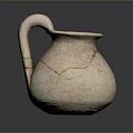 Handcrafted Clay Sculptural Carving Vessel With Cracked Surface And Curved Spout