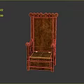 Traditional Brown Wooden Single Sofa With Carved Scalloped Top And Round Arms