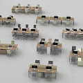 Modern Office Desks Setup With Computers And Chairs In Workspace Layout 3d model