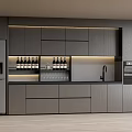 Modern Gray Kitchen Cabinets With Built in Lighting And Integrated Appliances
