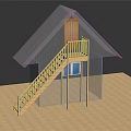 Miniature Model House Structure With Transparent Roof Wooden Staircase Railing And Door 3d model
