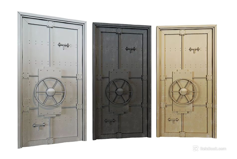 Stylish Barn Door Designs With Metal Panels And Decorative Wheels 3d model 