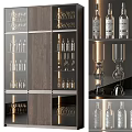Modern Wine Cabinet With Glass Doors Built in Lighting And Wine Glass Storage