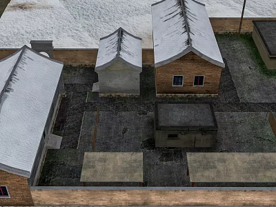 Scenic Winter Landscape With Snow Covered Traditional Roofs And Brick Courtyard 3d model