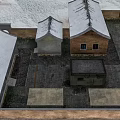 Scenic Winter Landscape With Snow Covered Traditional Roofs And Brick Courtyard