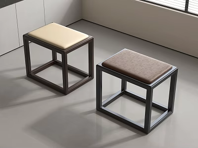 Modern Square Frame Stools With Beige And Brown Cushions In Minimalist Interior 3d model