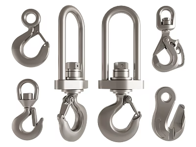 Stainless Steel Hooks Various Types Displayed 3d model