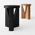 Modern Black and Wooden Stools with Minimalist Design and V Shaped Legs for Home Furniture Decor