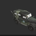 Vintage Military Truck With Camouflage Paint Blue Circle Logo And Roof Antenna