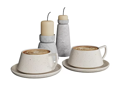 Minimalist Modern Decorative Ornament Set With Coffee Cups Saucers And Candles 3d model