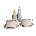 Minimalist Modern Decorative Ornament Set With Coffee Cups Saucers And Candles