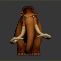 Cartoon Mammoth Character With Red Fur And Long Tusks In 3D Rendering