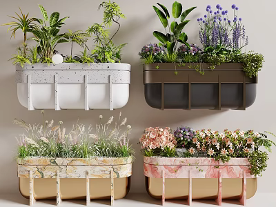 Indoor Plant Combinations in Various Colored Planters with Greenery and Flowers 3d model