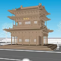 Ancient Chinese Architecture Three Story Wooden Pavilion With Overhanging Eaves And Traditional Design Elements