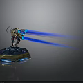 Mythical Warrior Creature Standing On Blue Luminous Base Firing Blue Beams