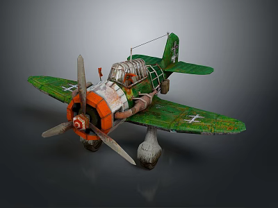 Vintage Green Propeller Airplane Model With Weathered Paint For Aerospace 3d model