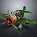 Vintage Green Propeller Airplane Model With Weathered Paint For Aerospace